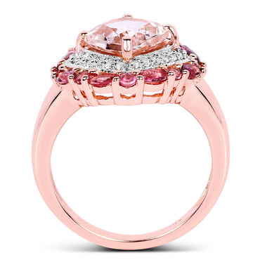 14K Rose Gold Plated 3.11 Carat Genuine Morganite, Pink Tourmaline & White Topaz .925 Sterling Silver Ring - 0