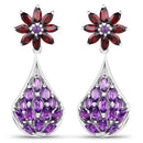 3.80 Carat Genuine Amethyst, Garnet and Amethyst .925 Sterling Silver Earrings-1