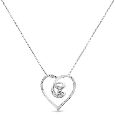 .925 Sterling Silver 1/4 Cttw Brilliant-Cut Diamond Open Heart Twisted Awareness Ribbon 18" Pendant Necklace (H-I Color, I1-I2 Clarity) - 0