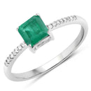 0.64 Carat Genuine Zambian Emerald and White Diamond 14K White Gold Ring-1