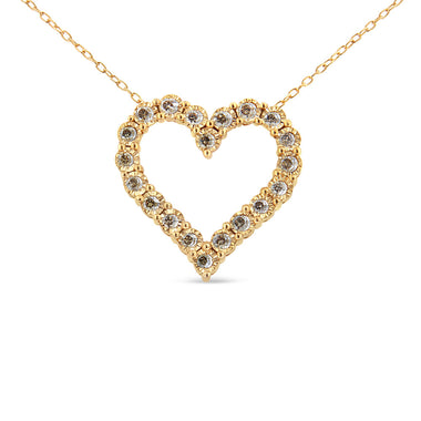 10K Yellow Gold Flashed .925 Sterling Silver 1/2 Cttw Champagne Diamond Miracle Plate Heart Pendant Necklace (K-L Color, I1-I2 Clarity) - 18" - 0