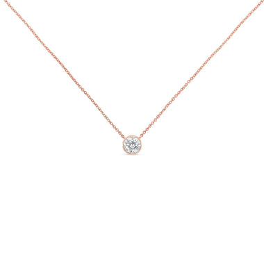 10K Rose Gold 1/2 Carat Round Brilliant-Cut Diamond Modern Bezel-Set Solitaire 16"-18" Pendant Necklace (H-I Color, SI2-I1 Clarity) - 0