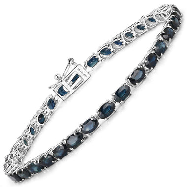 7.48 Carat Genuine Blue Sapphire 14K White Gold Bracelet - 0