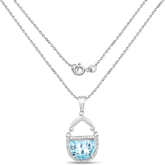 4.08 Carat Genuine Swiss Blue Topaz & White Topaz .925 Sterling Silver Pendant