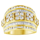 .925 Sterling Silver 2.0 Cttw Round & Baguette Cut Diamond Multi-Row Channel Set Tapered Cocktail Fashion Ring (I-J Color, I3 Clarity) - Size 7-1