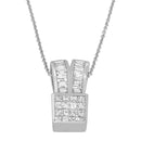 14K White Gold 1 5/8 cttw Princess and Baguette Cut Diamond Heart Ribbon Pendant Necklace (G-H, VS1-VS2)-1