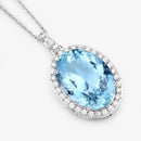 9.59 Carat Genuine Aquamarine and White Diamond 14K White Gold Pendant-3