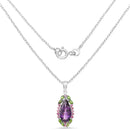 6.22 Carat Genuine Amethyst, Chrome Diopside and Rhodolite .925 Sterling Silver Pendant-2