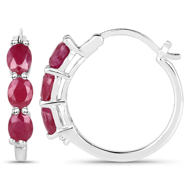 1.81 Carat Genuine Ruby and White Diamond .925 Sterling Silver Earrings - 0