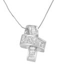 14K White Gold 2 cttw Princess and Baguette Cut Diamond Ribbon Pendant Necklace (H-I, SI-SI2)-1