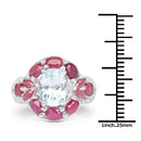 3.54 Carat Genuine Aquamarine, Ruby and White Topaz .925 Sterling Silver Ring-3