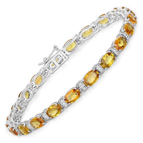 12.33 Carat Genuine Orange Sapphire and White Diamond 14K White Gold Bracelet