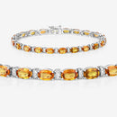12.33 Carat Genuine Orange Sapphire and White Diamond 14K White Gold Bracelet-7