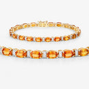 12.33 Carat Genuine Orange Sapphire and White Diamond 14K Yellow Gold Bracelet-8