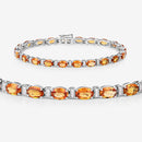 16.73 Carat Genuine Orange Sapphire and White Diamond 14K White Gold Bracelet-8