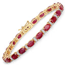 11.67 Carat Genuine Ruby and White Diamond 14K Yellow Gold Bracelet-4