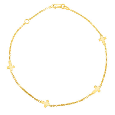 14k Yellow Gold Polished Station Cross Anklet (1.00 mm) - 0