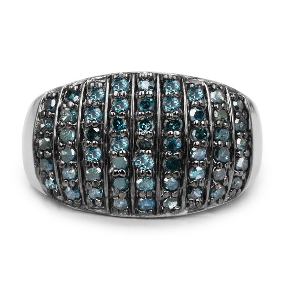 0.83 Carat Genuine Blue Diamond and White Diamond .925 Sterling Silver Ring