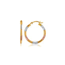 10k Tri-Color Gold Classic Hoop Earrings with Diamond Cut Details-5