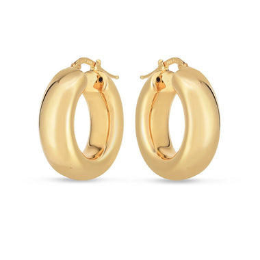 14k Yellow Gold Medium Puffy Hoops - 0