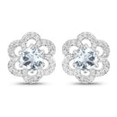 0.61 Carat Genuine Aquamarine and White Diamond 14K White Gold Earrings-1
