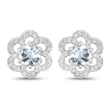 0.61 Carat Genuine Aquamarine and White Diamond 14K White Gold Earrings