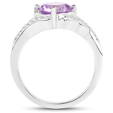 1.32 Carat Genuine Amethyst & White Topaz .925 Sterling Silver Ring - 0