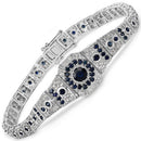 3.79 Carat Genuine Blue Sapphire and White Diamond .925 Sterling Silver Bracelet-2