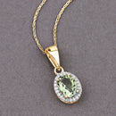 1.27 Carat Genuine Green Tourmaline and White Diamond 14K Yellow Gold Pendant-2