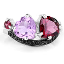 4.07 Carat Genuine Amethyst, Rhodolite & Black Spinel .925 Sterling Silver Ring-3
