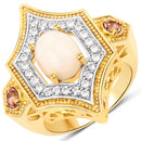 1.81 Carat Genuine Ethiopian Opal, Pink Tourmaline and White Topaz .925 Sterling Silver Ring-1