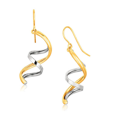 14k Two Tone Gold Double Helix Polished Dangling Earrings - 0