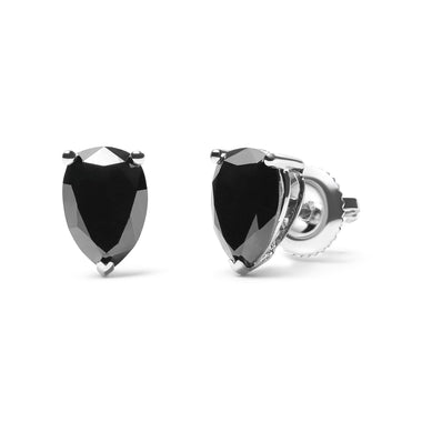 14K White Gold 2.00 Cttw Pear Cut Black Diamond Stud Earrings - 0