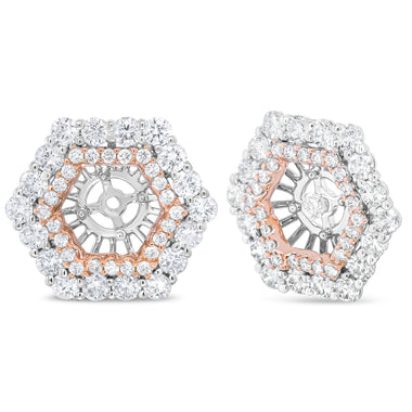14K Rose and White Gold 1 7/8 Cttw Round Diamond Double Halo Earring Jacket for 6mm Round Studs (G-H Color, VS2-SI1 Clarity) - 0