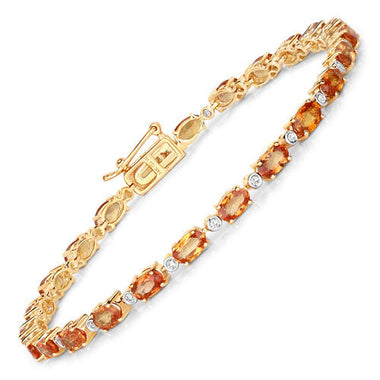 7.39 Carat Genuine Orange Sapphire and White Diamond 14K Yellow Gold Bracelet - 0