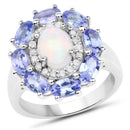 3.05 Carat Genuine Ethiopian Opal, Tanzanite and White Diamond .925 Sterling Silver Ring-1