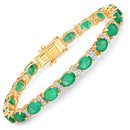 14.05 Carat Genuine Zambian Emerald and White Diamond 14K Yellow Gold Bracelet-1