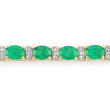14.05 Carat Genuine Zambian Emerald and White Diamond 14K Yellow Gold Bracelet - 0