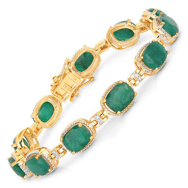 15.06 Carat Dyed Emerald and White Diamond .925 Sterling Silver Bracelet - 0