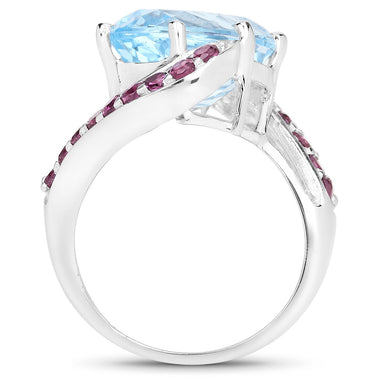 8.40 Carat Genuine Blue Topaz and Rhodolite .925 Sterling Silver Ring - 0