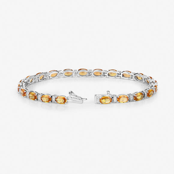 12.33 Carat Genuine Orange Sapphire and White Diamond 14K White Gold Bracelet
