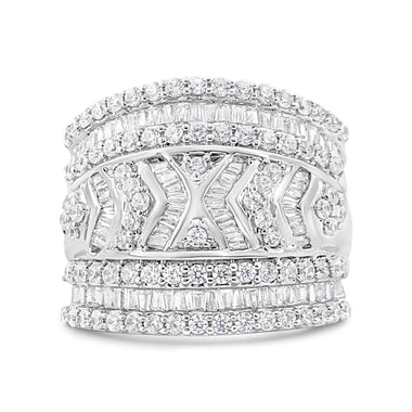 .925 Sterling Silver 2.0 Cttw Diamond Edge Multi-Row Ring Band ( J-K Color, I3 Clarity) - Ring Size 7 - 0
