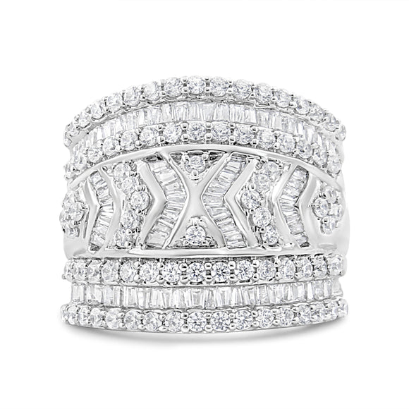 .925 Sterling Silver 2.0 Cttw Diamond Edge Multi-Row Ring Band ( J-K Color, I3 Clarity) - Ring Size 7