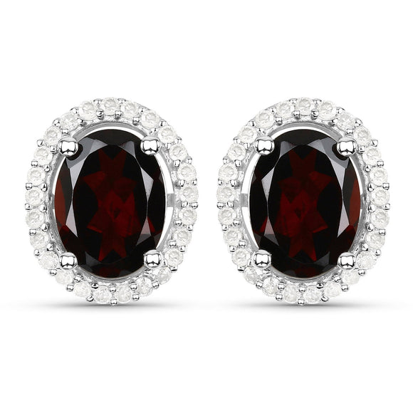 2.77 Carat Genuine Garnet and White Diamond .925 Sterling Silver Earrings