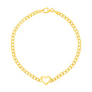 14k Yellow Gold 7 inch Curb Chain Bracelet with Heart-2