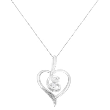Espira 10K White Gold .03 Cttw Diamond-Accented Round-Cut Diamond Swirl Open Heart 18" Pendant Necklace (I-J Color, I2-I3 Clarity) - 0