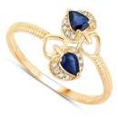 0.34 Carat Genuine Blue Sapphire and White Diamond 14K Yellow Gold Ring-2