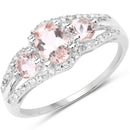 1.34 Carat Genuine Morganite and White Topaz .925 Sterling Silver Ring-1