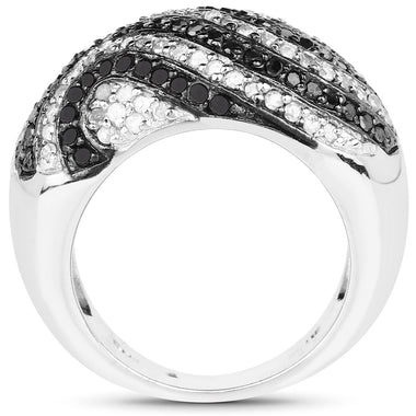 1.26 Carat Genuine Black Diamond and White Diamond .925 Sterling Silver Ring - 0