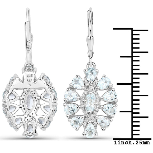 2.93 Carat Genuine Aquamarine and White Topaz .925 Sterling Silver Earrings